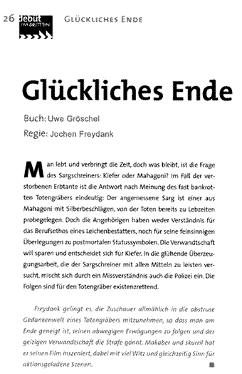 Artikel aus SWR "debüt im dritten": DIE NEUE STAFFEL 2000